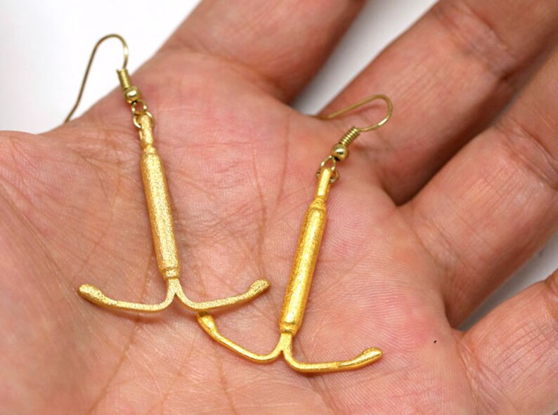 IUD Earrings  match your IUD pendant Gold Tone Steel