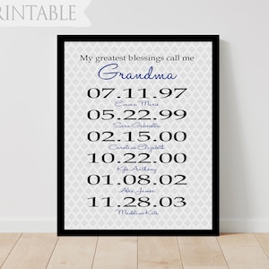 Personalized Gift for Grandma, Birthday Gift for Grandmother, Gift from Grandkids, Family Wall Art Dates Sign, My Greatest Blessings Call Me