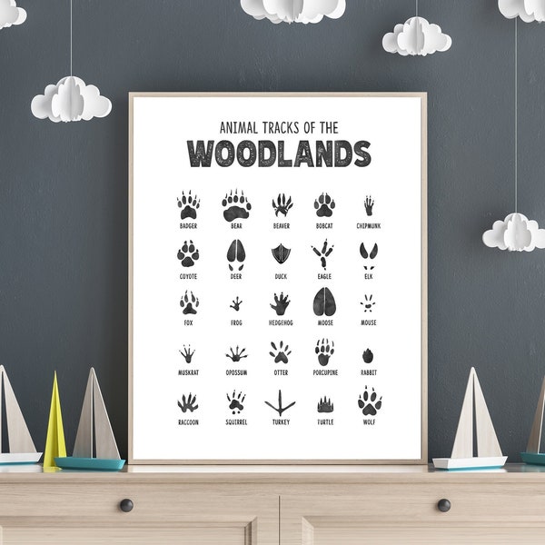 Animal Tracks Print, Woodland Nursery Decor, Printable Wall Art, Woodland Theme Nursery Wall Art, Outdoor Adventure, Rustic Decor, Boy Girl