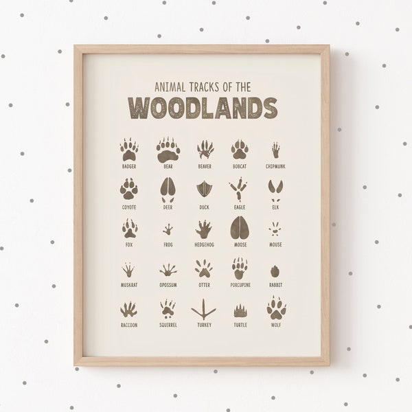 Animal Tracks Print, Woodland Nursery Decor, Printable Wall Art, Woodland Theme Nursery Wall Art, Outdoor Adventure, Rustic Decor, Boy Girl