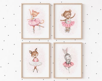 Nursery Wall Art Girl, Ballet Prints for Toddler, Girls Room Wall Decor, Ballerina Nursery Decor for Baby, Girl Wall Decor, Animal Prints