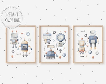 Robot Nursery Prints for Boys Room Decor, Robot Wall Art, Nursery Decor for Baby Boys Room, Robot Kids Room, Printable Wall Art for Kids