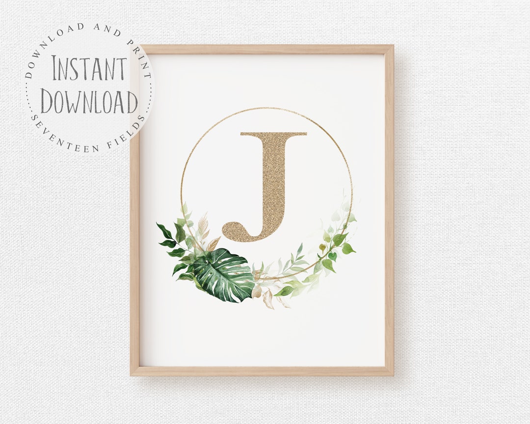 Letter J Wall Art Monogram Initial Print Girl Nursery Decor Etsy