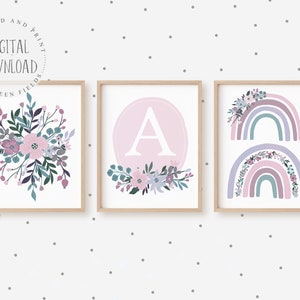 Rainbow Nursery Prints for Girls Room Decor, Floral Nursery Wall Art, Baby Girl Nursery Decor, Toddler Bedroom Art, Printable Wall Art