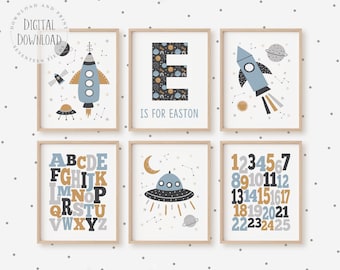 Space Nursery Decor for Little Boys Room Decor, Space Themed Nursery Wall Art for Baby, Outer Space Prints for Kids Wall Art