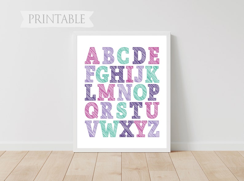 Nursery Wall Art Girl Purple Nursery Decor Alphabet Print Etsy