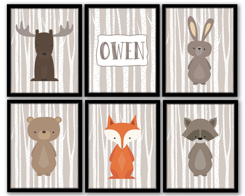 Woodland Nursery Decor, Cottagecore Nursery, Woodland Nursery Prints, Neutral Nursery Wall Art, Baby Animals Nursery Art, Boy Nursery Prints image 1