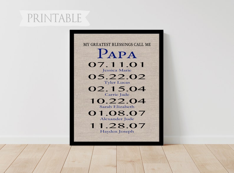 Gifts for Papa from Grandkids, Personalized Gift for Dad Christmas Gift, Family Gift Ideas, My Greatest Blessings, Dates Sign, Printable 