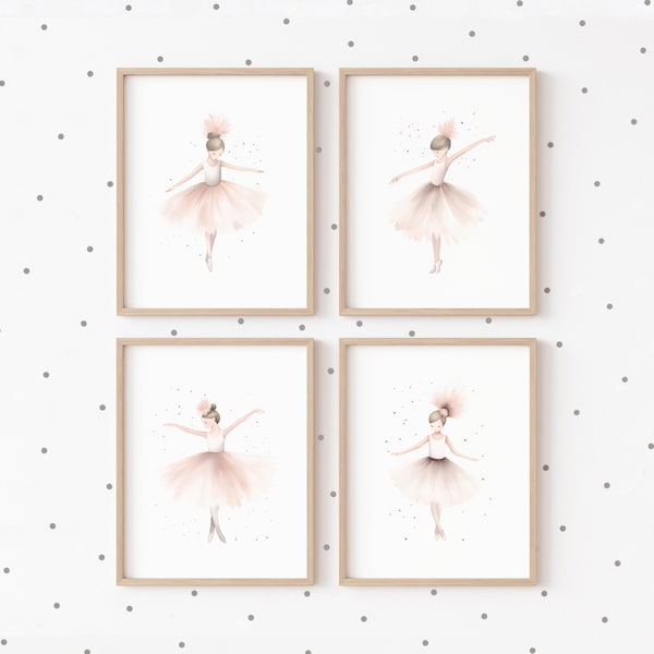Blonde Ballerina Wall Art, Ballet Girl Room Decor, Baby Nursery Print, Dance Lover Gift, Whimsical Toddler Artwork Pink Watercolor Printable
