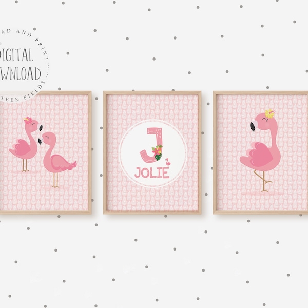 Flamingo Decor, Tropical Nursery Prints for Girls Room Wall Art, Baby Name Print for Nursery Girl Wall Decor, Pink Pineapple Nursery Decor