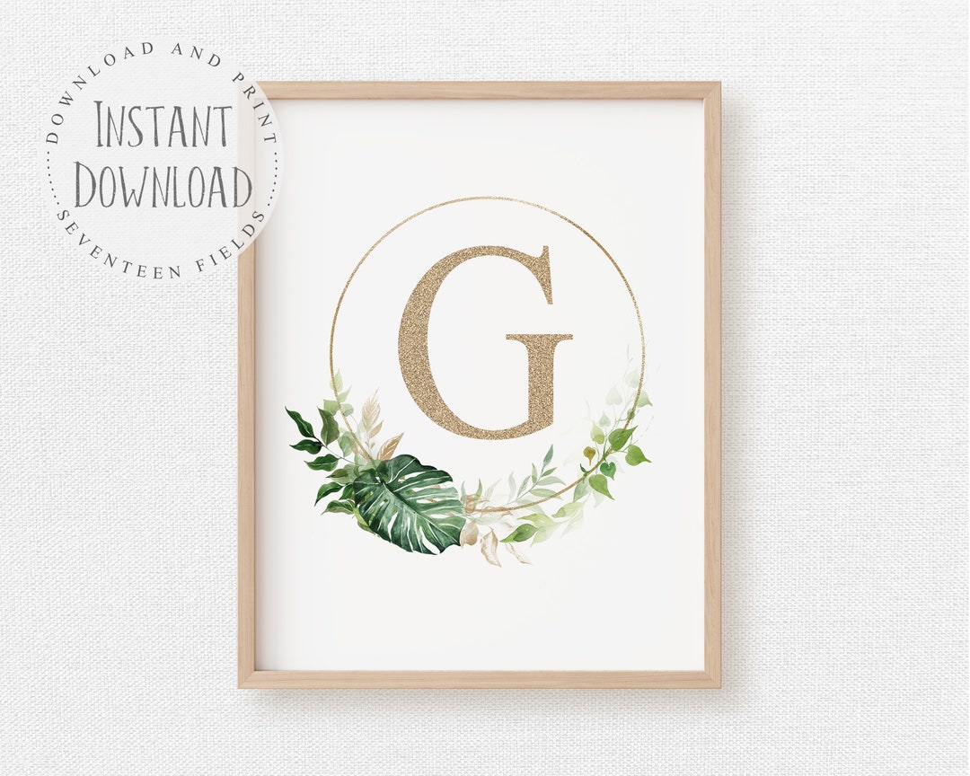 Letter G Decor Letter G Print Initial Wall Decor Botanical Etsy