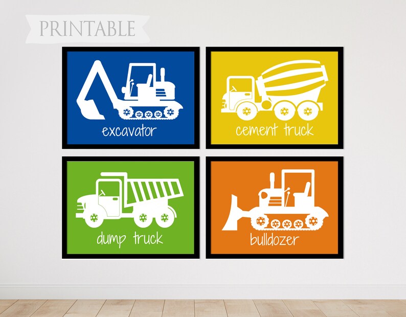 Construction Wall Art Set of 4 Construction Transportation | Etsy
