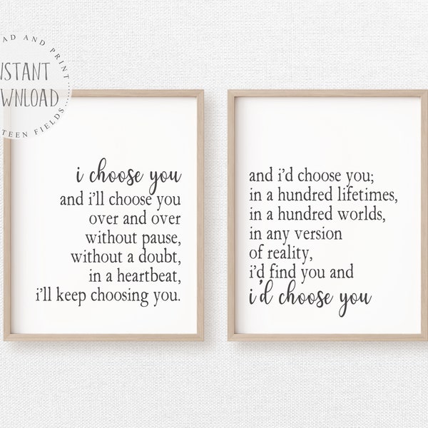 Master Bedroom Wall Decor, I Choose You and I'll Choose You, Farmhouse Wall Art, Farmhouse Prints, Above The Bed Decor, Printable Wall Art