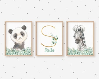 Safari Nursery Decor, Personalized Nursery Decor Girl, Animal Nursery Prints, Girls Room Decor, Nursery Monogram, Baby Room Decor Animals