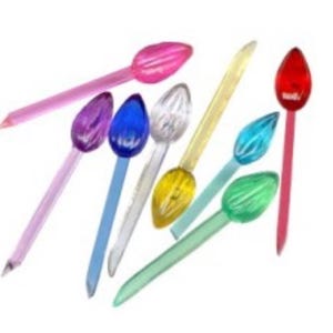 May include: Assortment of colorful Christmas light bulbs with a teardrop shape. The bulbs are clear and have a variety of colors, including red, blue, green, yellow, and purple.