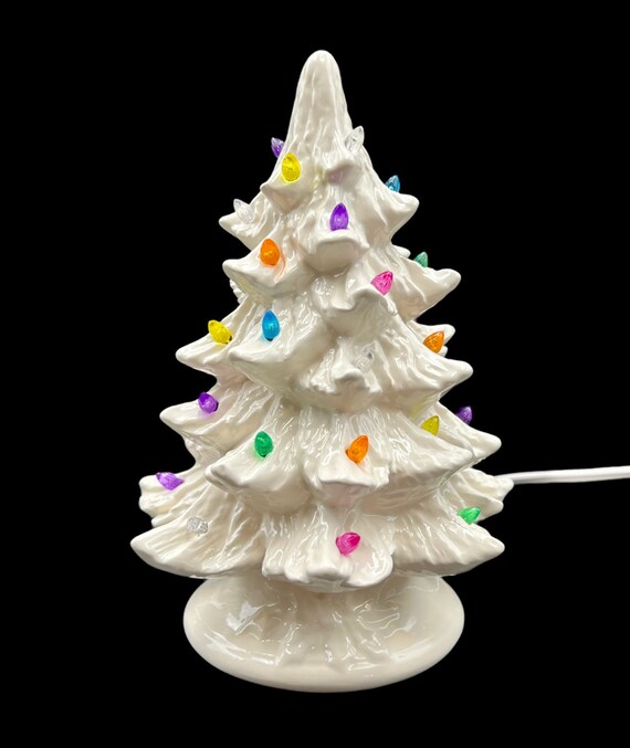 Small White Ceramic Christmas Tree Mini Multicolored Twist Lights