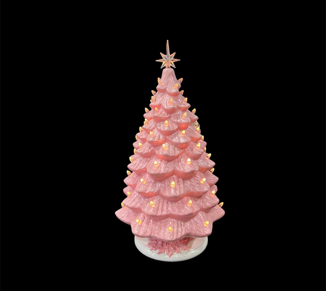 Pink Ceramic Christmas Tree With Lights and Star Tall Ceramic Etsy
