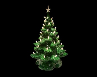 Handcrafted Ceramic Christmas Tree - 16" Tall with Lights