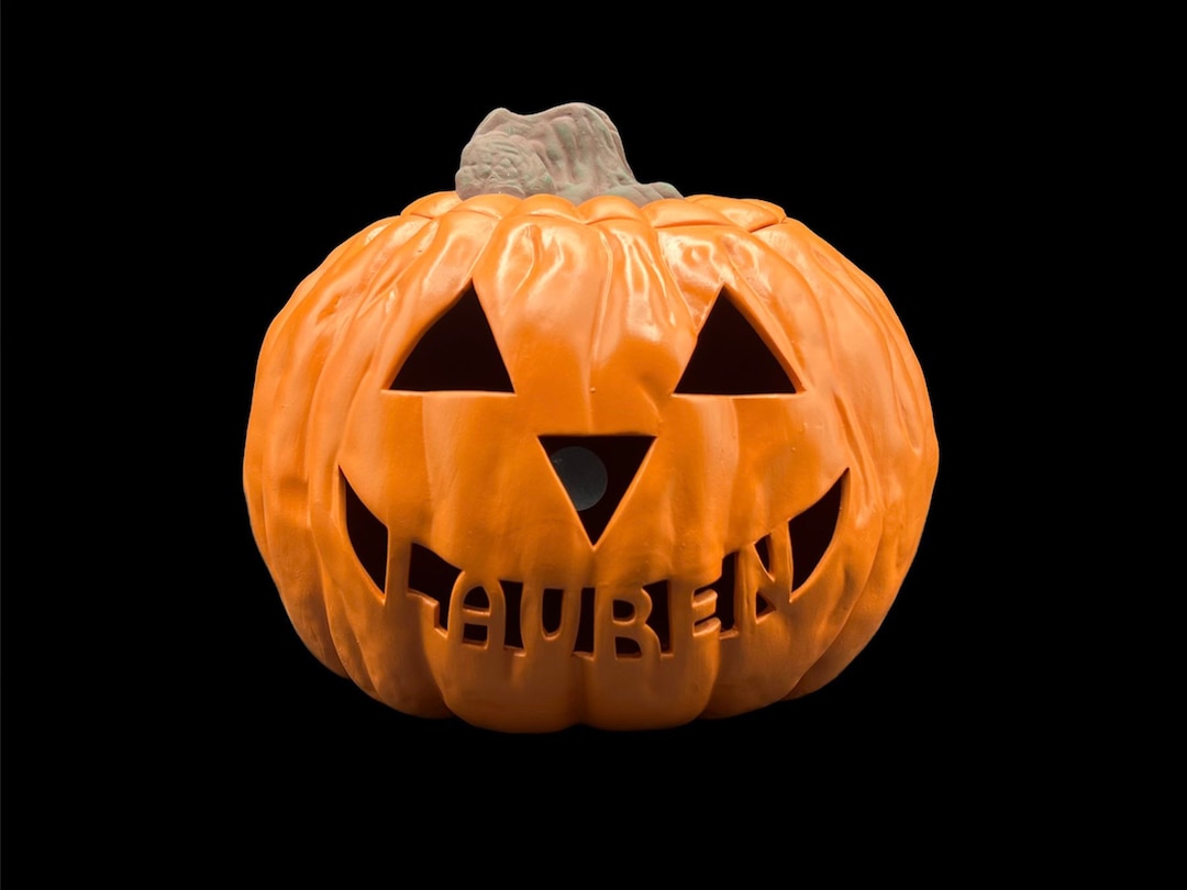 Medium Ceramic Pumpkin With Name Carved Light up Jack O Lantern ...