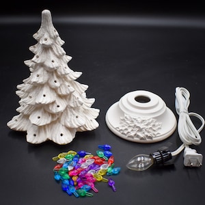 Ceramic Christmas Tree Kit Ready To Paint - 9 Inch Tree - Tree With Lights And Lighting Kit - Ceramic Bisque Tree - No Star -Long Production