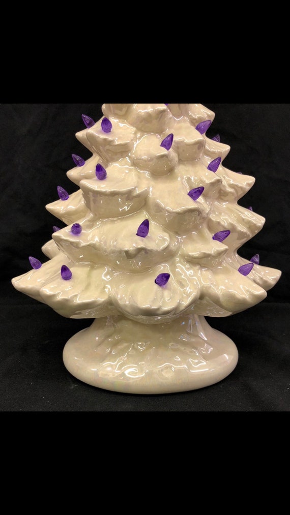 Ceramic Christmas Tree Large White with Red Doves and Icy Snow and Golden  Luster
