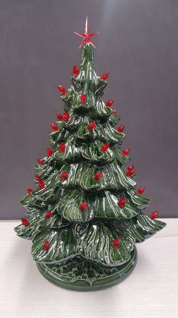 Vintage Style 19 Ceramic Christmas Tree With Red Lights Etsy