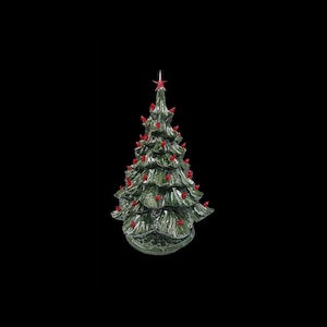 Ceramic Christmas Tree With Red Lights - 19 Inch Tree W Star Ceramic Tree- Ceramic Christmas Tree- Vintage