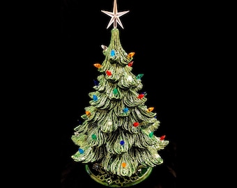 Handcrafted Ceramic Christmas Tree with Lights & Star - 19”