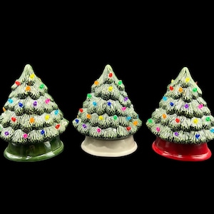 Set Of Three Small Ceramic Christmas Trees With Lights