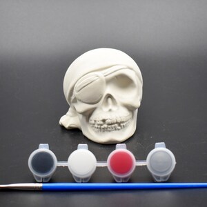Skull -  Pirate - DIY Kit - Paint At Home Kit - Ready To Paint - Ceramic Bisque - Ceramic Skull - Ready To Paint - Paint And Brush
