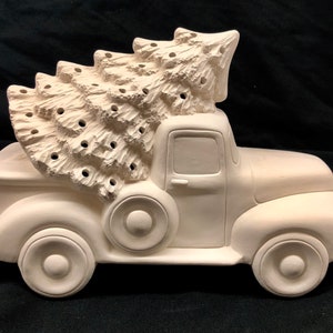 Ceramic Tree In Truck - Ready To Paint - Ceramic Bisque - Christmas Tree in Truck - Ceramic Christmas Tree