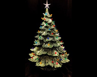 Ceramic Christmas Tree - EXTRA LARGE  Nowell Rough Branch Ceramic Tree. 2 Ring  Extenders - Lighted Base - 23” Tall. Made In USA