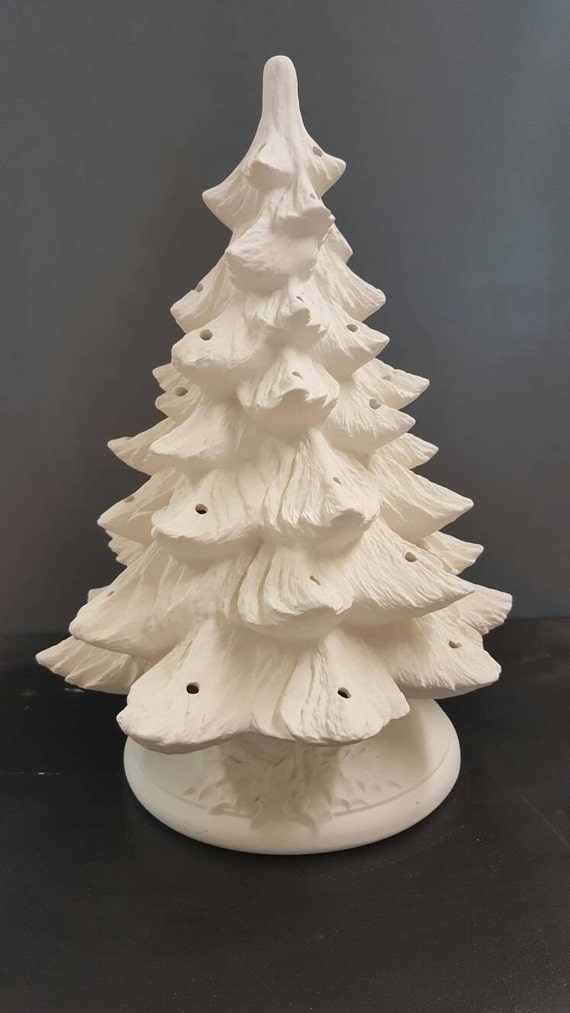 White Ceramic Christmas Tree & Base 17 Tall Vintage
