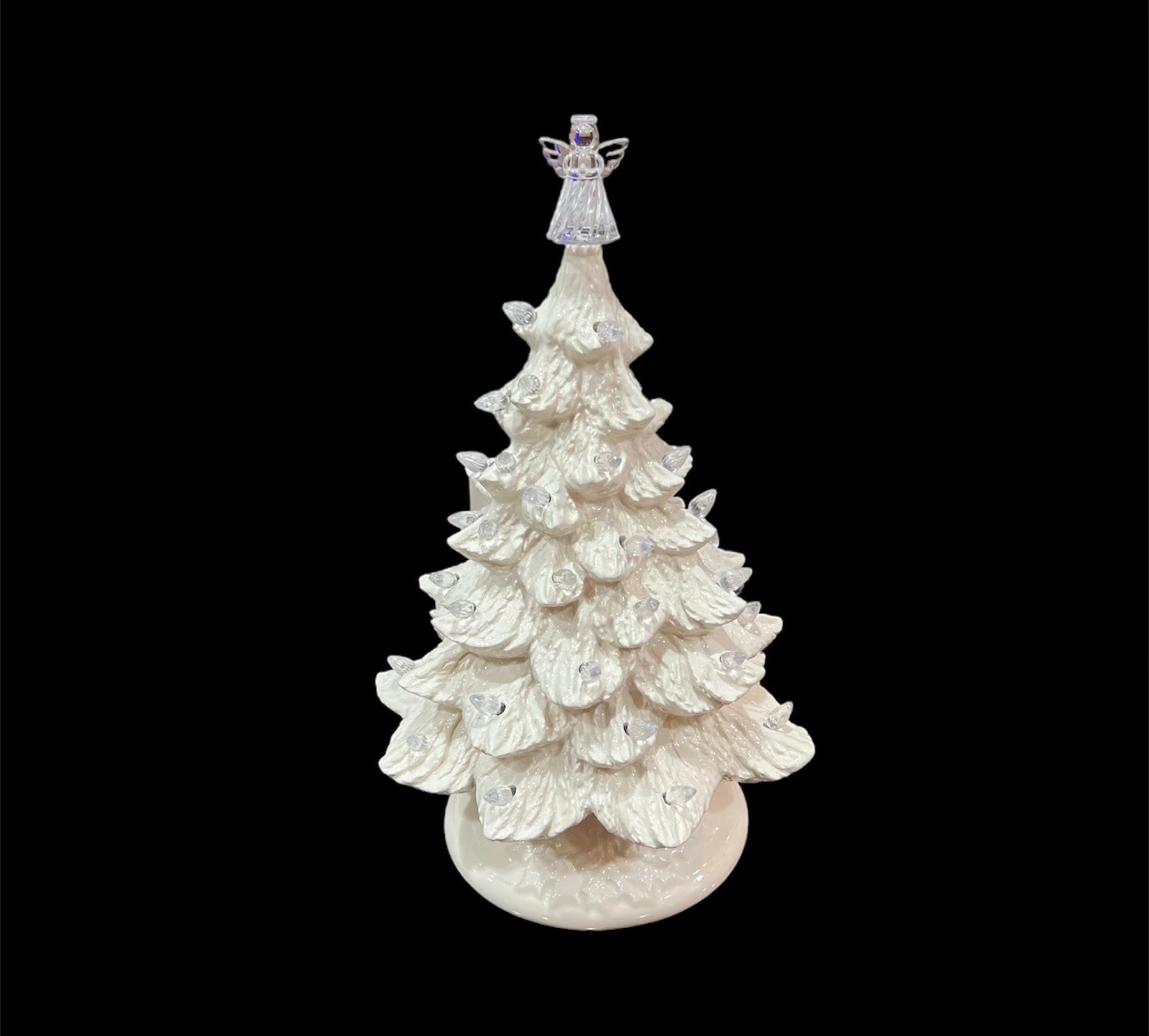 Angel Topped Ceramic Christmas Tree - White With Clear