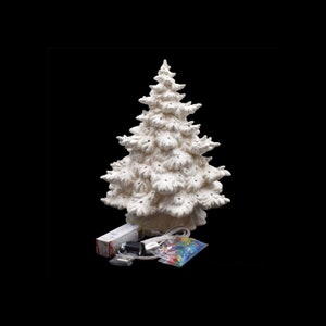 Ceramic Bisque Frazier Fir Tree - Draped Base - Ready To Paint Ceramic Christmas Tree - Tree With Lights - Frazier Fir Tree - 16 Inch Tree