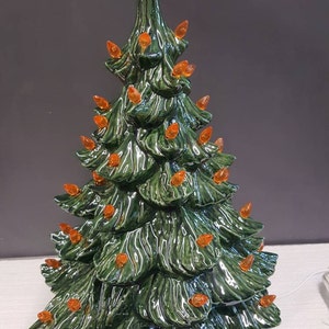 Ceramic Christmas Tree With Orange Lights - 19" With Star - Ceramic Tree- Ceramic Christmas Tree- Vintage