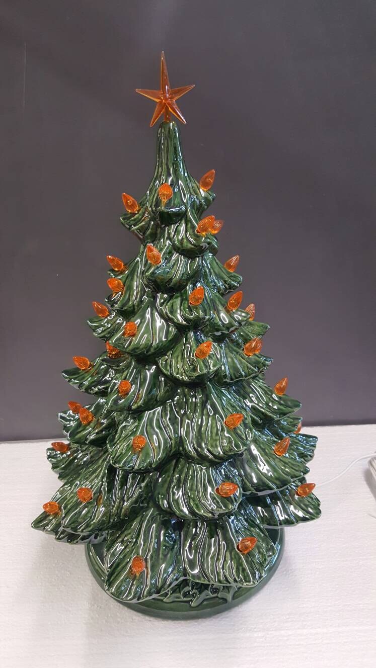 Ceramic Christmas Tree With Orange Lights 19 With Star Ceramic