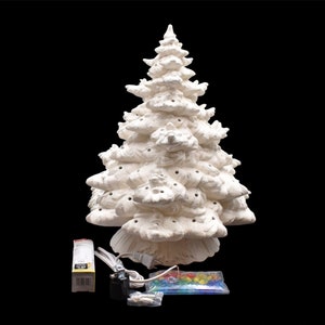 Ceramic Bisque Frazier Fir Tree - Holly Base - Ready To Paint Ceramic Christmas Tree - Tree With Lights - Frazier Fir Tree - 17 Inch Tree