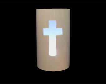 Cross Candle Votive - Tea Light Votive - Milk Glass Votive - Votive For Tea Light - White Votive - Religious Cross Votive - Color Changing