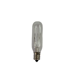 May include: A clear glass light bulb with a standard screw base. The bulb has a single filament.