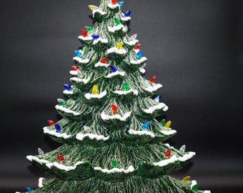 Ceramic Christmas Tree - EXTRA LARGE  Nowell Rough Branch Ceramic Tree. 2 ring extenders and lighted base. 23" Tall. Made In USA