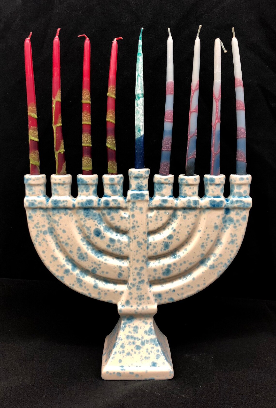 Handpainted Ceramic Hanukkah Menorah: White & Blue Glazed - Etsy