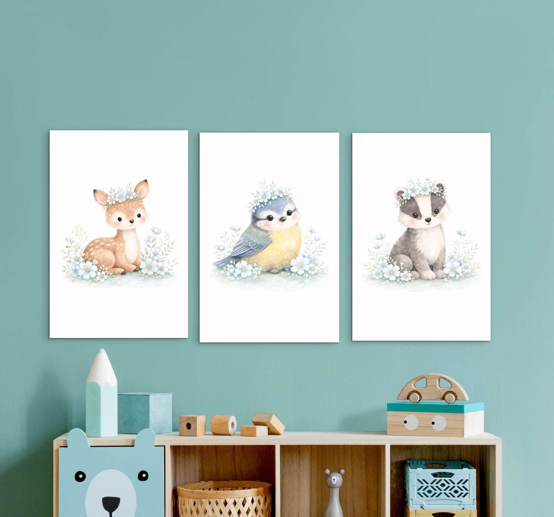 Woodland Animals Nursery Prints – Forest Animal Wall Art for Kids Room ...