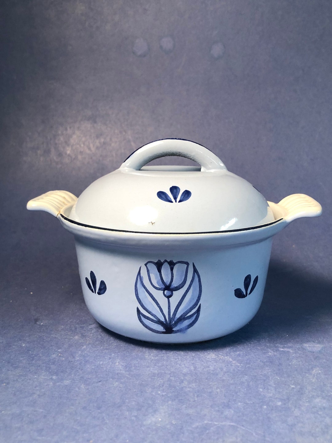 Vintage Holland Cast Enamel Lidded Ramekin Dish Etsy