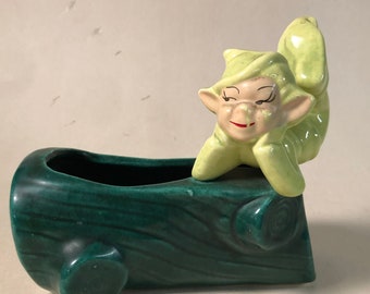 Vintage Pixie on Tree Stump Planter