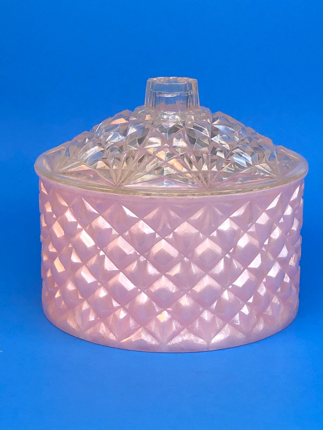Vintage Acrylic Pink Powder Box With Lid Etsy