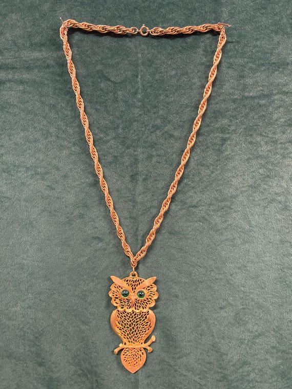 Vintage MidCentury Gold Tone Owl Pendant Necklaces
