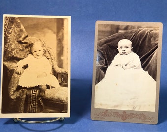 Pair of Antique Cabinet Photos - Children