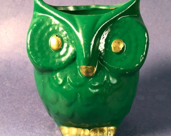 Vintage Green Owl Ceramic Planter