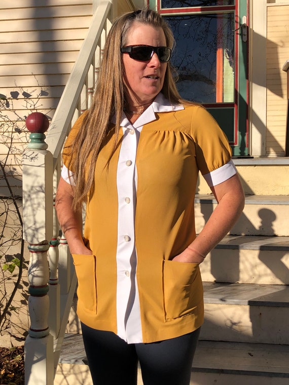 Blusa La Grace Diner de los a os 60 en amarillo mostaza Etsy Espa a